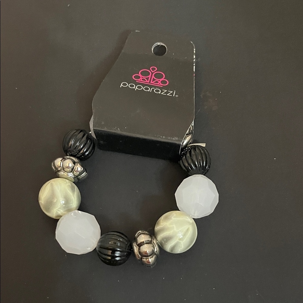 Paparazzi Black, Silver, and White Beaded Bracelet